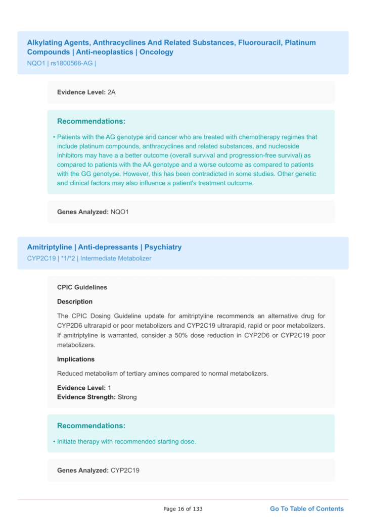 Personalized medicine report